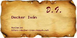 Decker Iván névjegykártya